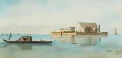 Friedrich Nerly, Island in the Venice Lagoon, Watercolour over pencil
