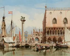 Carl Werner, View of Venice with the Doge's Palace and the Basilica di San Marco, Watercolour over pencil
