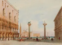 Carl Werner, View of the Piazzetta in Venice with the Doge's Palace and Il Redentore, Watercolour over pencil