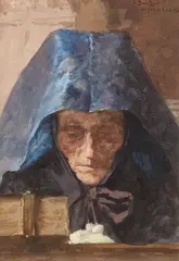 Portrait of a Praying Woman During the Communion by Carl Ludwig Noah Bantzer, Watercolour, sold May 2024