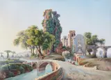 Johann Jakob Wolfensberger, Porta Furba and the Fontana di Clemente XII in Rome, Watercolour