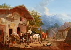 Heinrich Bürkel, Blacksmiths in a Mountain Village, Oil on canvas