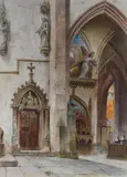 Robert Stieler, Interior of the Cathedral of Thann in Alsace, Watercolour
