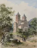 Robert Stieler, View of Murbach Abbey in Alsace, Watercolour