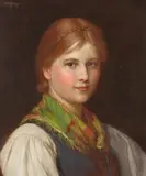 Franz Defregger, Young Woman with colorful scarf