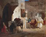 Franz Quaglio, Southern Street Scene with a Mule and an Oxcart, Oil on panel