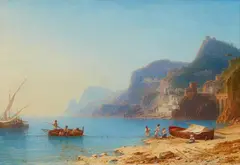 Carl Morgenstern, View of Villafranca (Villefranche-sur-Mer) near Nice, Oil on canvas (relined)