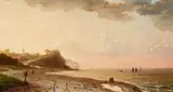Johann Georg Meyer, The Beach at Heringsdorf on the Baltic Coast
Full Moon over the Baltic Coast near Heringsdorf, Oil on card and oil on canvas, laid down on card. 16 x 30 and