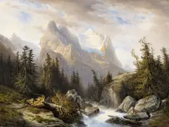 Mountainous Landscape with the Rosenlaui Glacier by François Diday, Oil on canvas (relined), offered May 2024