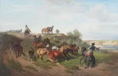 Heinrich Lang, Wild Horses in the Puszta, Oil on canvas