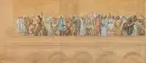 Two Large-Format Designs for a Church Mural with Scenes from the Life of Christ by circle of Luc Olivier Merson, Watercolour over chalk in black on paper, mounted on canvas. 63.5 x 138 and, sold May 2024