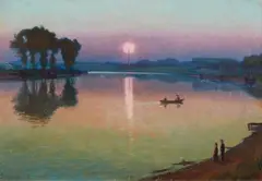 Charles Guilloux, Dusk at a Lake, Oil on card