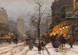 Eugène Galien-Laloue, Boulevard Bonne - Nouvelle sous la neige, Gouache
