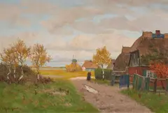 Paul Müller-Kaempff, Landscape with Cottages and a Windmill, Oil on canvas