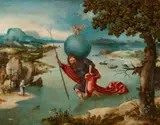 Flemish School 16th century, Saint Christopher Carrying the Christ Child, Oil on panel