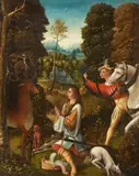 Flemish School 16th century, St Hubert, Patron Saint of Hunters, Oil on panel
