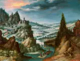 Anton Mozart, Extensive Landscape with Rafters, Oil on panel