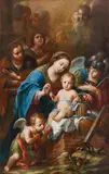 Spanish School 17th century, The Holy Family with archangel, Oil on canvas (relined)