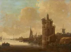 Jan van Goyen, Old Tower on a River Bank, Oil on panel
