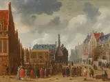 Haarlem School 1640s, The Grote Markt in Haarlem, Oil on panel