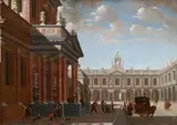 Daniël de Blieck, View of a Palace with Elegrant Figures, Oil on panel