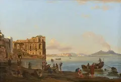 Josef Rebell, The Bay of Naples with Palazzo Donna Anna, Oil on canvas