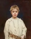Raimundo de Madrazo y Garreta, Portrait of a Boy with a White Shirt and Brown Leather Belt, Oil on canvas