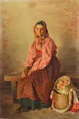 Vladimir Makovsky, Young Peasant Woman with a Basket of Apples, Oil on canvas