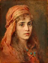 Konstantin Makovsky, Portrait of a Young Woman, Oil on panel
