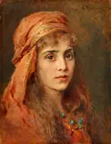 Konstantin Makovsky, Portrait of a Young Woman, Oil on panel
