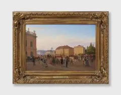 Wilhelm Brücke, Parade by the Crown Prince's Palace at Unter den Linden, Oil on canvas