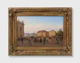 Wilhelm Brücke, Parade by the Crown Prince's Palace at Unter den Linden, Oil on canvas