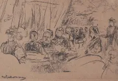 Max Liebermann, Beer garden, Charcoal drawing