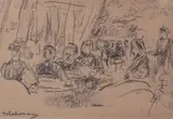 Max Liebermann, Beer garden, Charcoal drawing