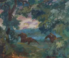 Gino DeFinetti, Pferderennszene, 1922, Oil on canvas