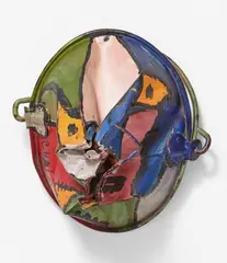 Gaston Chaissac, Untitled (Tête), 1953, Oil on metal (probably a squashed tin bucket). Approx