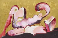Wolf Vostell, Maja in Gold, 1989, Acrylic and gold foil on canvas