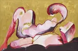 Wolf Vostell, Maja in Gold, 1989, Acrylic and gold foil on canvas