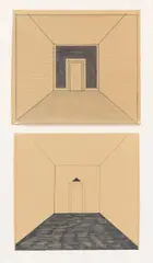 Blinky Palermo, Zwei Entwürfe für Wandmalerei, 1969/1970, 2 works: 1 sheet felttip pen, ink and pencil on graph paper mounted on brown paper and 1 sheet felttip pen and ink on brown paper