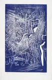 Georg Baselitz, Kleiner Adler I, 1979, Linocut in blue on card