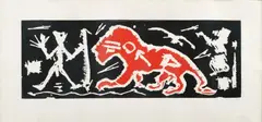 Ich in England by A. R. Penck, 1985, Colour woodcut on card, sold Dec 2023