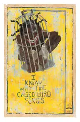 Michael Ray Charles, I know why the caged bird sings (Forever Free), 1995, Acrylic-latex paint and marble stain on card