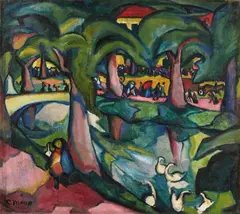 Carlo Mense, Parklandschaft mit Schwänen. Verso: Männerbildnis, Circa 1912, Oil on canvas