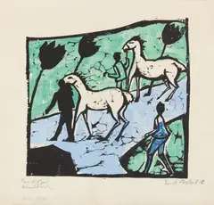 Erich Heckel, Weiße Pferde, 1912, Colour woodcut on copperplate printing paper. 26.7/31 x 31/