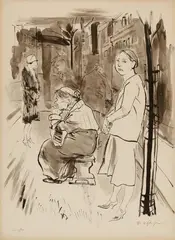 Rudolf Schlichter, Straße, 1927, Pen and ink drawing, partly washed, on firm paper with embossed stamp "SCHOELLERS HAMMER"