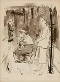 Rudolf Schlichter, Straße, 1927, Pen and ink drawing, partly washed, on firm paper with embossed stamp "SCHOELLERS HAMMER"