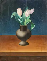 Stillleben mit Tulpen by Anton Räderscheidt, 1927, Oil on panel, sold Dec 2023