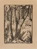 Otto Mueller, Waldlandschaft mit kleinen Figuren 2, Circa 1919, Colour lithograph on copperplate printing paper