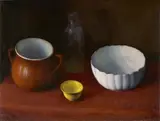 Arthur Segal, Stillleben - Schalen und Krug, 1930, Oil on artist's board