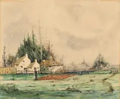 Blick auf Varel by Franz Radziwill, 1927, Watercolour and black chalk on laid paper with watermark "VAN GELDER ZONEN", sold Dec 2023